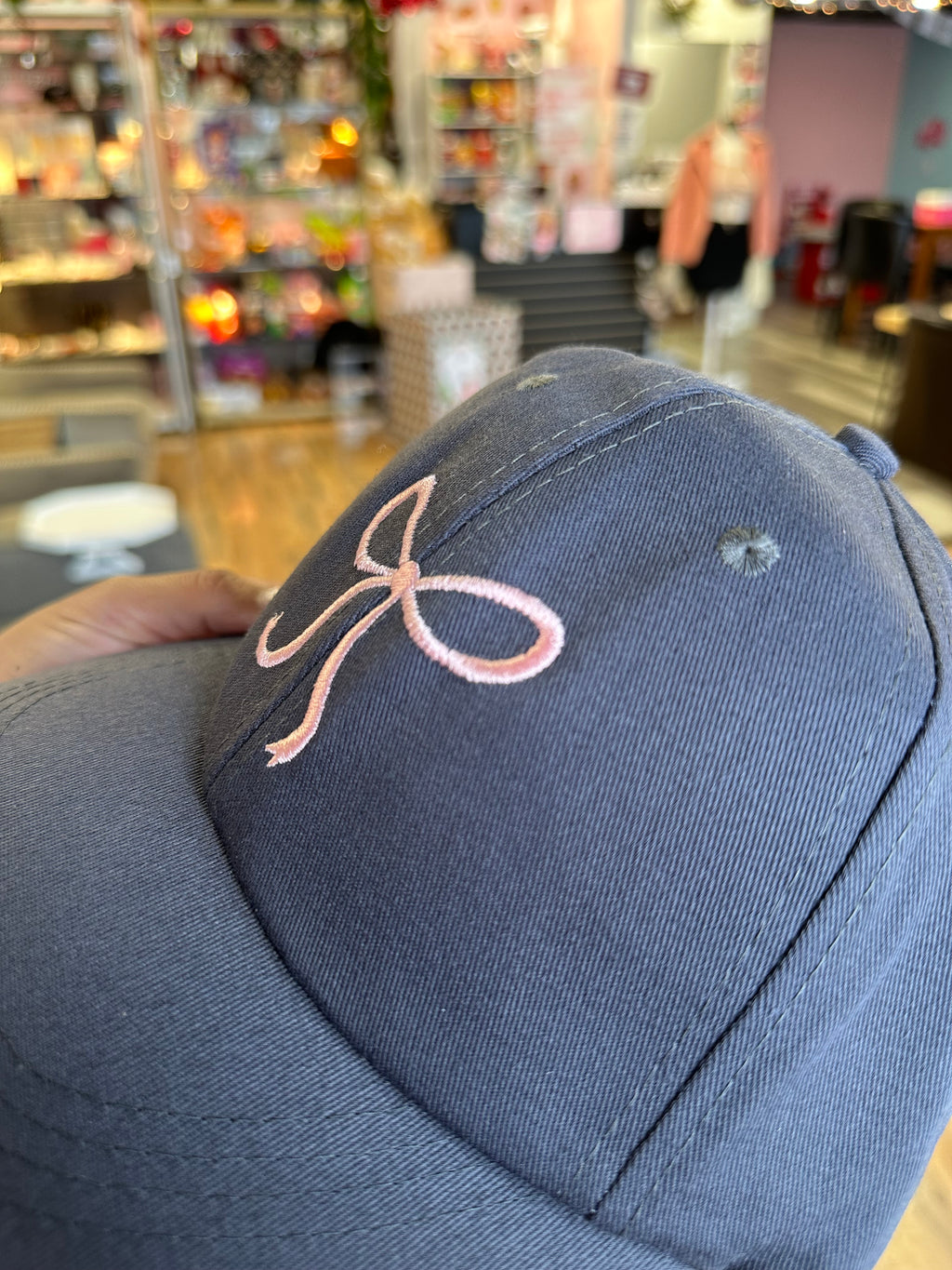 Gray Bow Embroidered Ball Cap