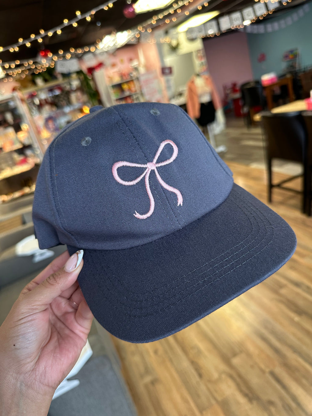 Gray Bow Embroidered Ball Cap