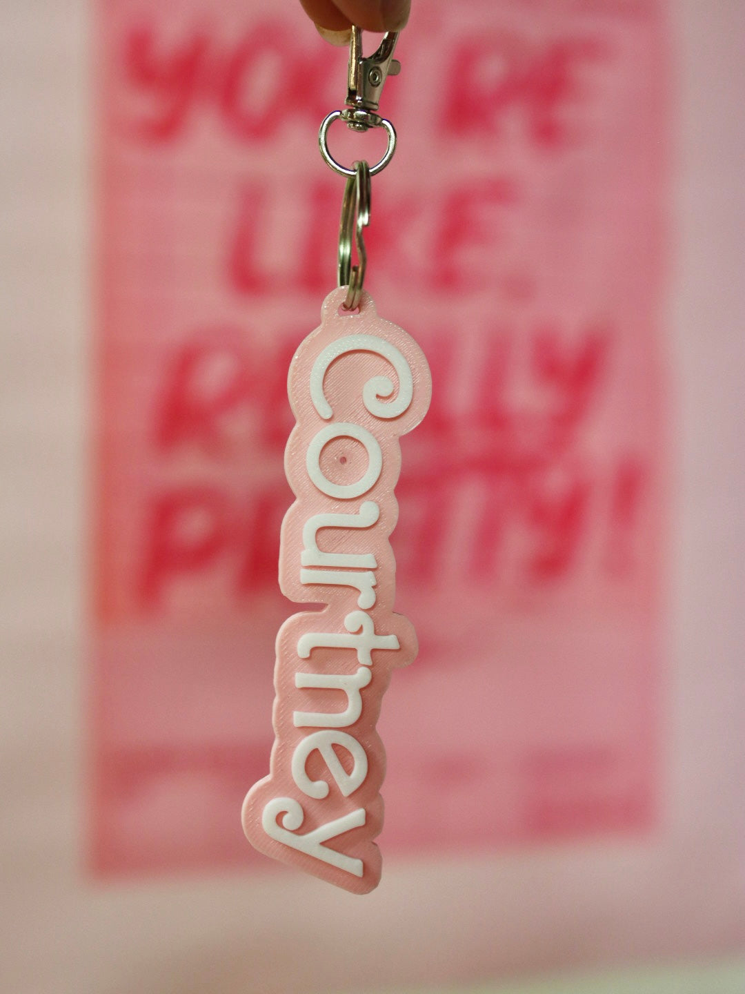 Barb Pink and White Custom Keychain