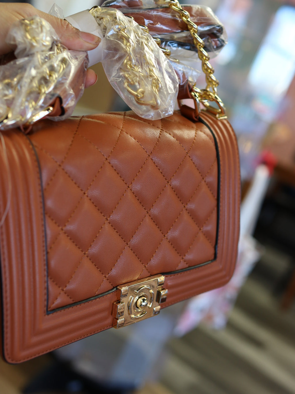 Coco Quilted Crossbody Bag Brown
