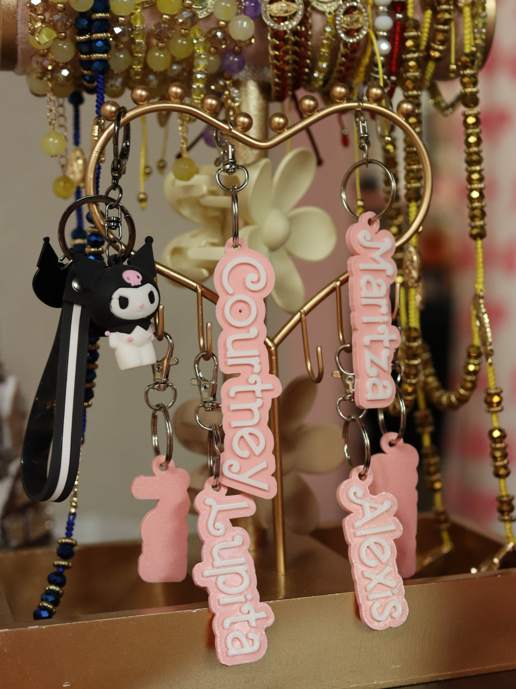 Barb Pink and White Custom Keychain