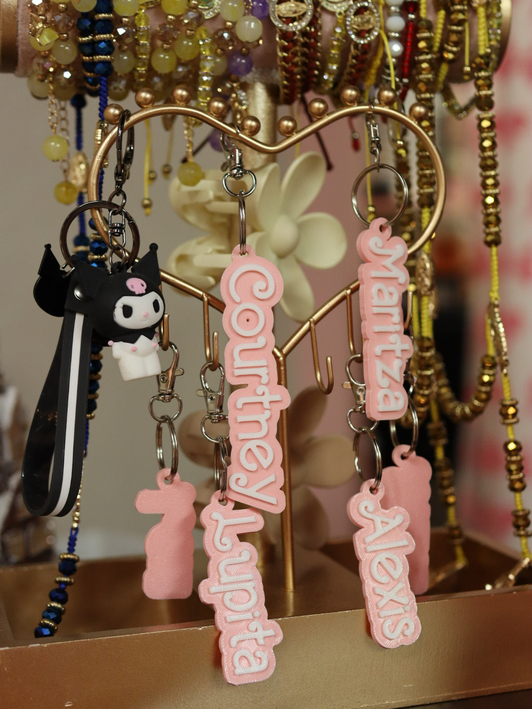 Barb Pink and White Custom Keychain