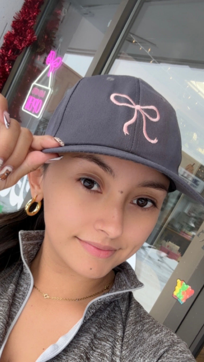 Gray Bow Embroidered Ball Cap