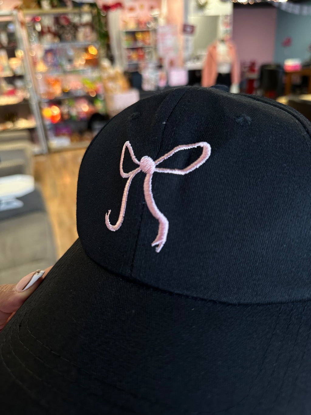 Black Bow Embroidered Ball Cap