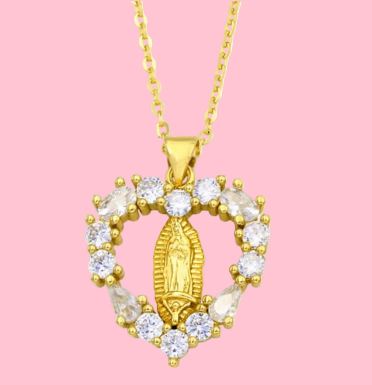 Gold Plated Virgencita Heart Necklace